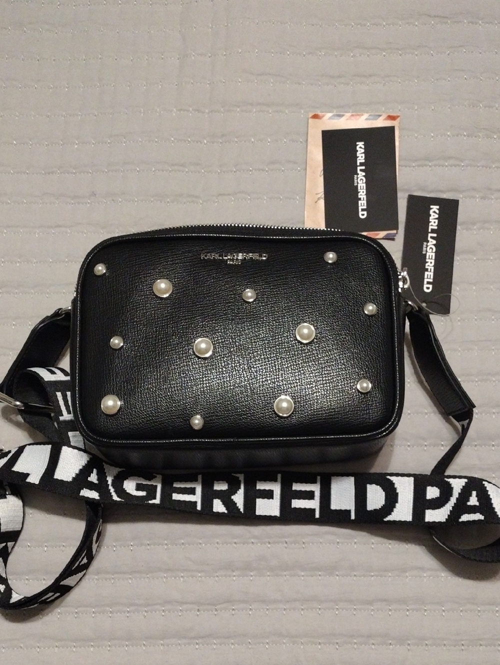 Karl Lagerfeld Black Pearl Accent Logo Camera Bag